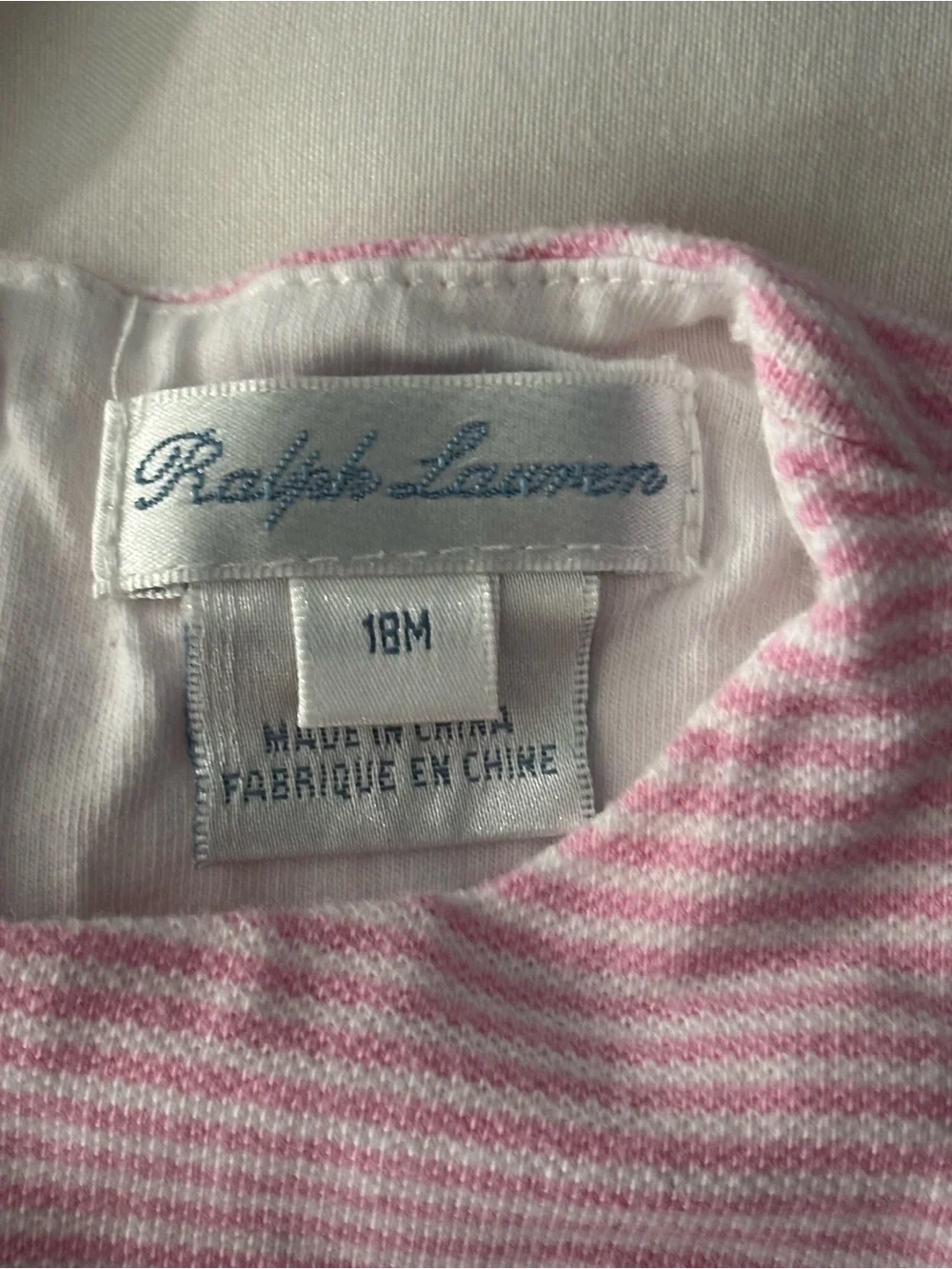 Ralph Lauren Baby Girls Pink Striped Bubble Romper | 18M | Ribbon Waist